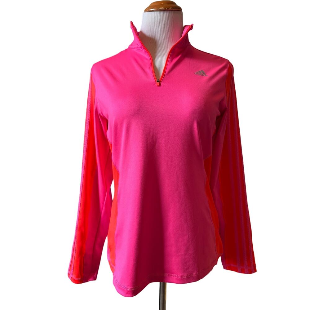Adidas Women's Climalite Essentials Quarter-Zip Top Solar Pink/Solar Red Medium